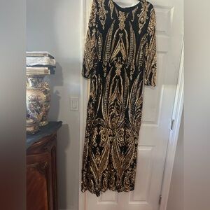 Elegant Black and Gold Evening Gown